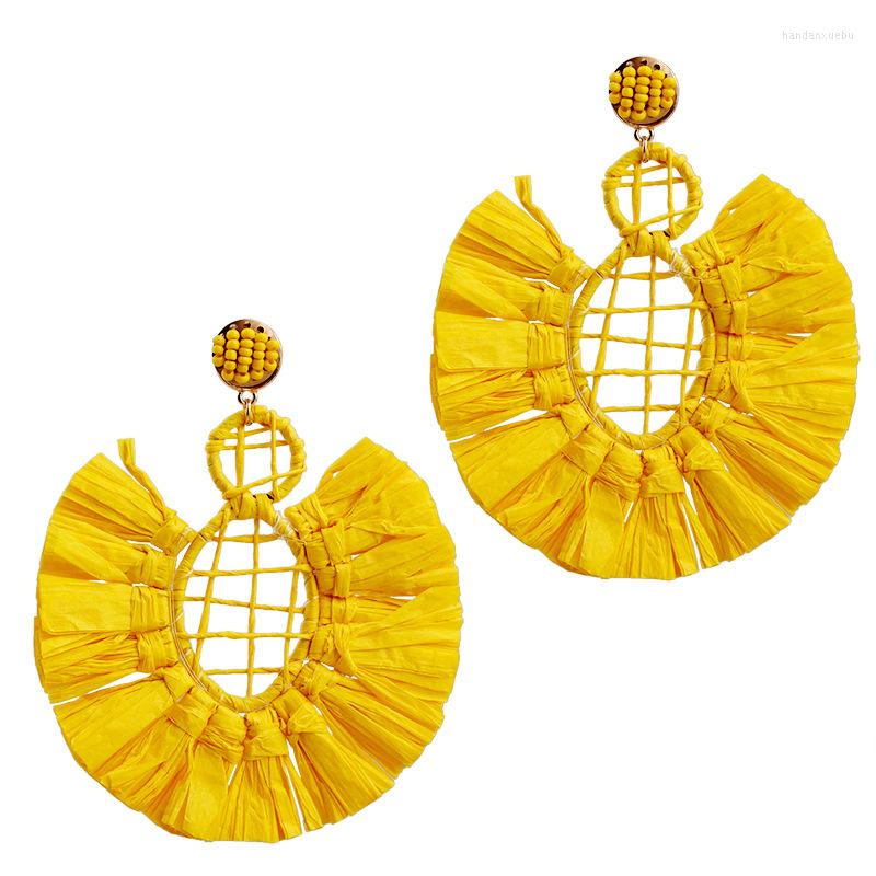 

Dangle Earrings Fashion Women Fan Tassel Raffia Floral Statement Seed Beaded POMPEII DROP EARRING Gift