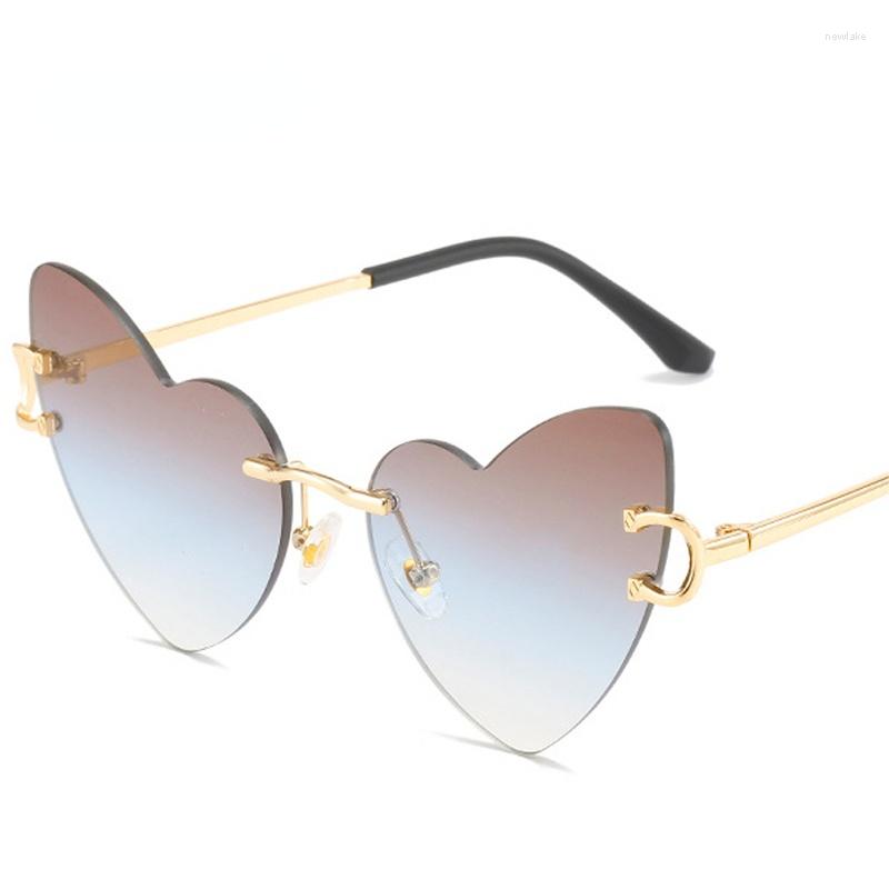 

Sunglasses Fashion Love Heart Shape Women Retro Rimless Clear Ocean Gradient Lens Shades UV400 Men Sun Glasses