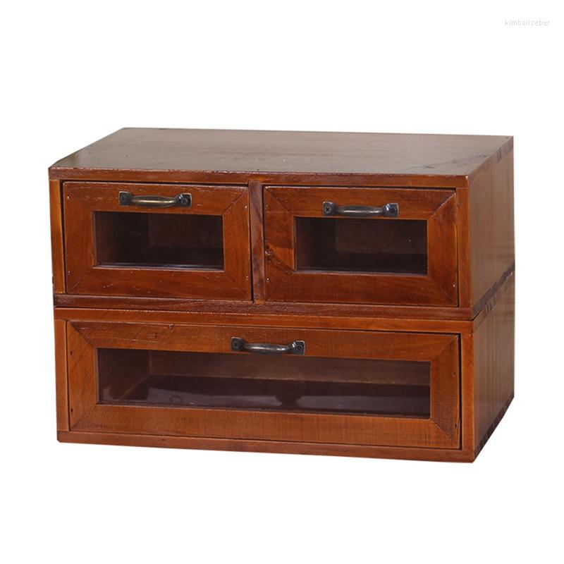 

Jewelry Pouches Vintage Wooden Desktop Drawer-Type Storage Box Cosmetics Computer Height Increasing Rack