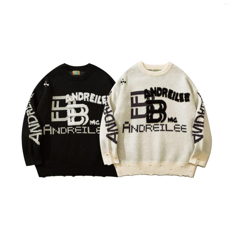 

Men' Sweaters Hip Hop High Street Streetwear Pullovers Men And Women Embroidery Letter Autumn Winter Round Neck Long Sleeve Couple Knitwear, Black