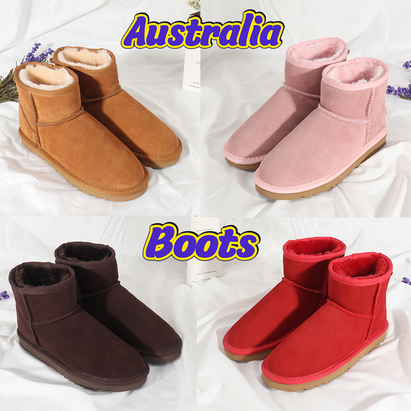 

With box snow boots australia women shoes Classic Mini II Boot Chestnut black bordeaux grey fuchsia Sheepskin Shearling winter comfort womens designer booties, Double box