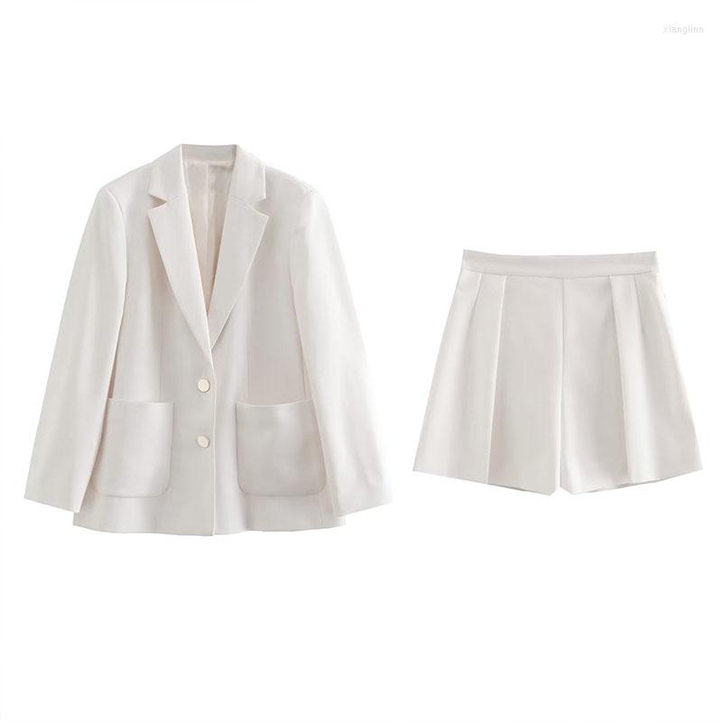 

Two Piece Dress Blazers For Women Elegant Stylish Vintage Long Sleeve Coat Button Pockets Autumn Fashion White Jackets Ladies 2022