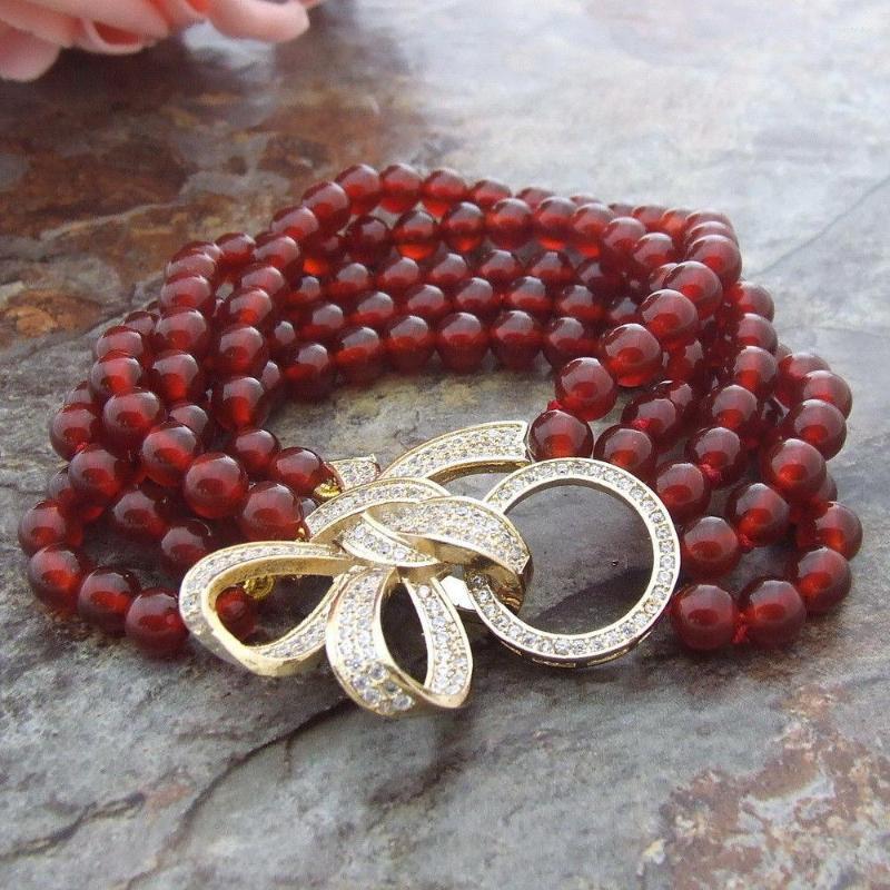 

Strand Natural Jade 4MM 5Strands Round CZ Clasp Bracelet 8"