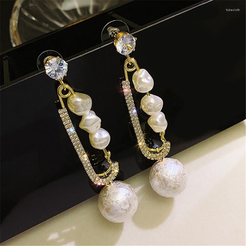 

Dangle Earrings FYUAN Korean Style Pearl For Women Paperclip Crystal Weddings Party Jewelry Accessories