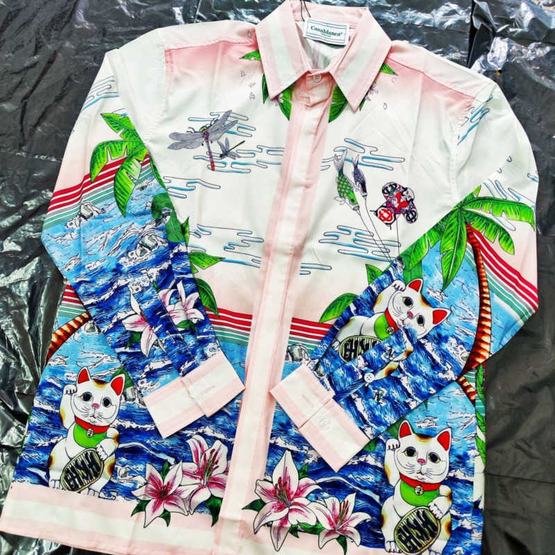 

Casa mens casual shirt Casablanc designer shirts long sleeved tshirt printed lapel silk Shirt men women hip hop fashion sweatshirt 8466, Casa-1