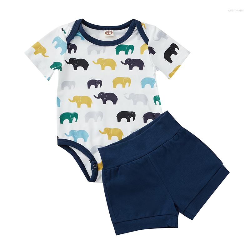 

Clothing Sets Infant Baby Girl Boy Summer Clothes Suit Cartoon Elephant Print Short Sleeve Crew Neck Jumpsuit Elastic Waist Shorts, Picture shown