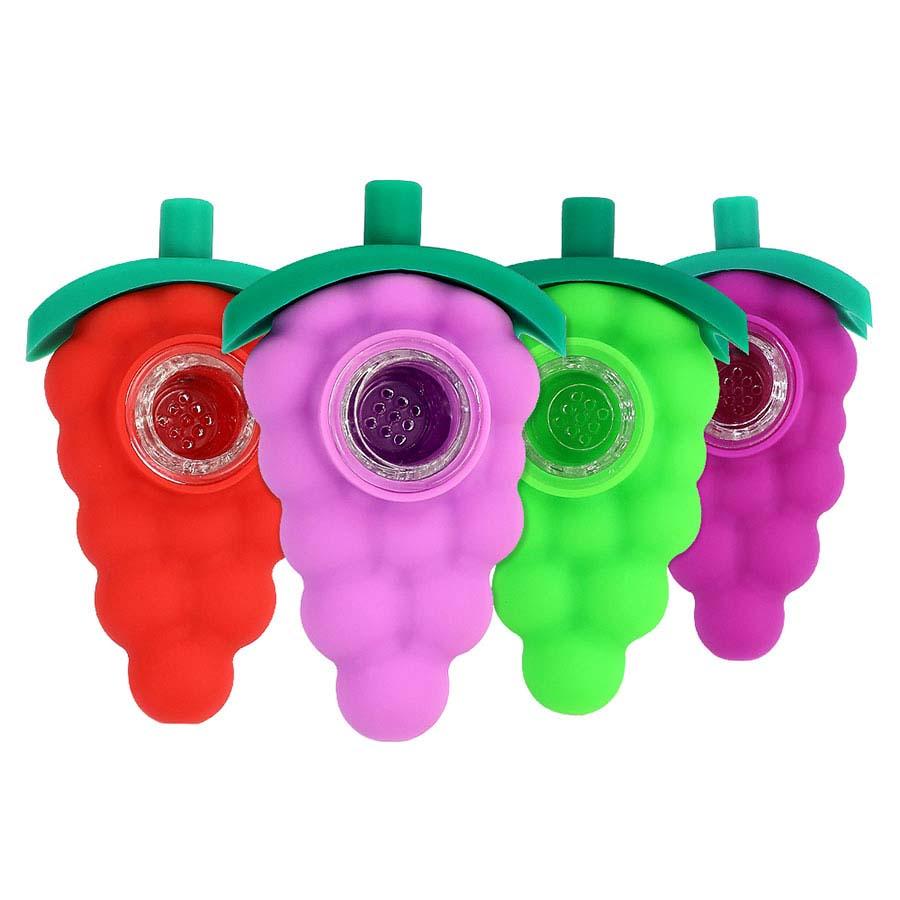 

Grape hand silicone glass tobacco smoke pipe smoking oil burn bong wax burners with glass bowl solid color use for dry herb