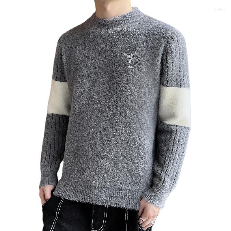 

Men's Sweaters Winter Men's Knitted Sweater Pullover Stripe Patchwork Jumper Casual Thick Youth Korean Style, My518-black