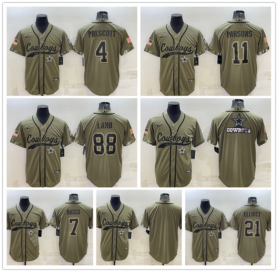 

Baseball Football Jersey Dallas''Cowboys''MEN Dak Prescott Trevon Diggs Micah Parsons CeeDee Lamb 2022 Olive Salute to Service Cool Base Stitched