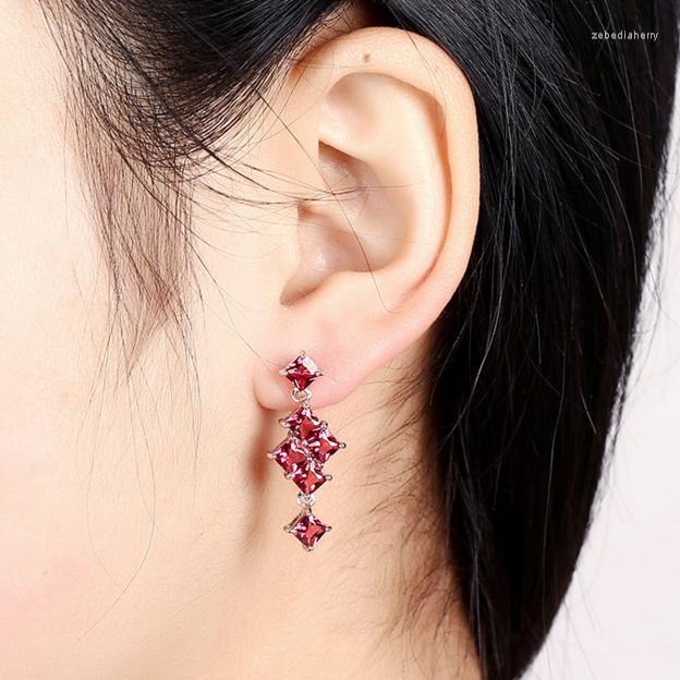 

Stud Earrings Square Zircon Tassels Style Anti-allergy Needles