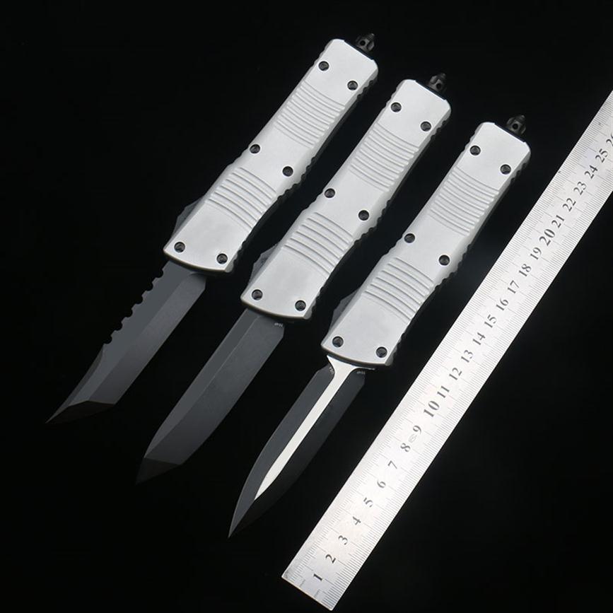 

Silver White COMBAT TROODON Automatic knife D2 steel black blade T6-6061 Aluminum alloy handle Combat tactical Outdoor knives EDC tool276s