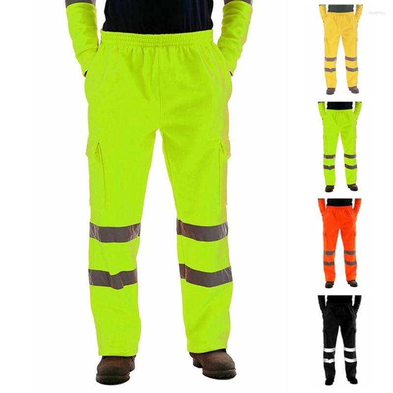 

Men's Pants High Visibility Reflective Men's Sweatpants Elastic Waist Work Lightweight Breathable Male Long Cargo Trousers, Black