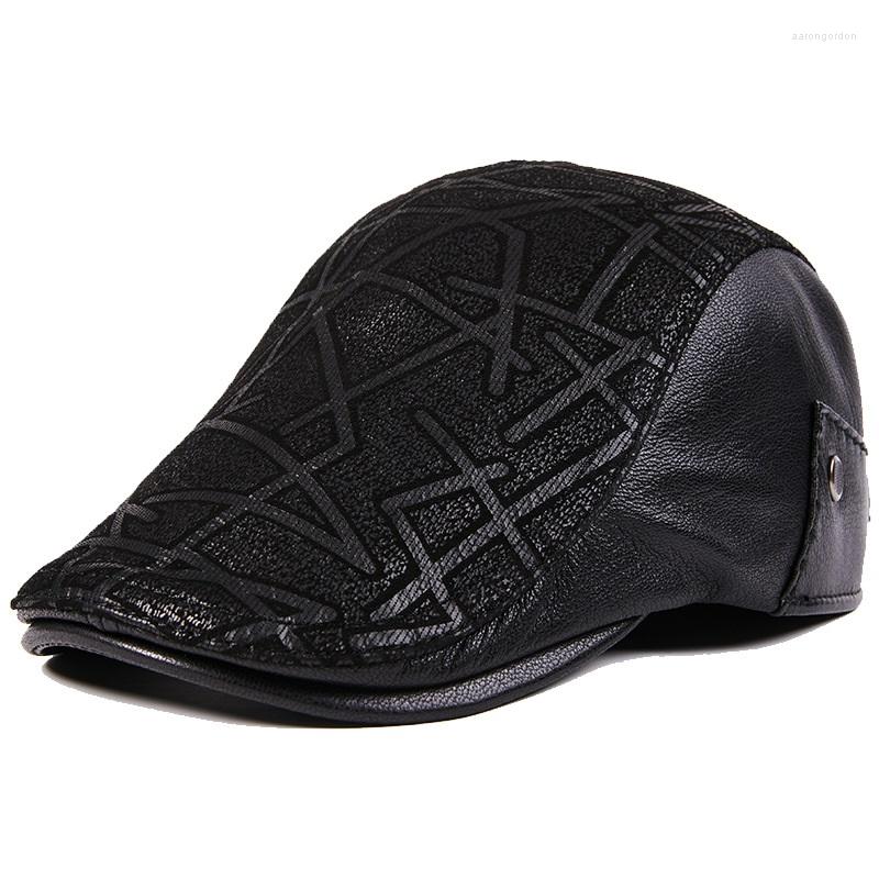 

Berets X7015 Genuine Leather Hat Men's Forward Sheepskin Cap Father Beret Painter Winter Warm Casual Flat, Stylec