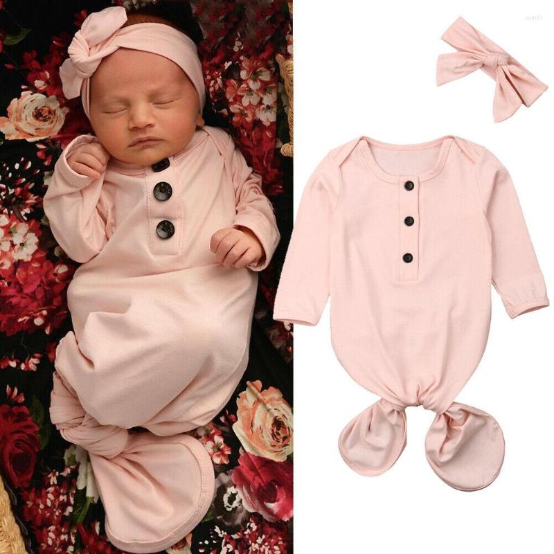 

Blankets Cute Baby Girl Cotton Swaddle Wrap Blanket Long Sleeve Sleeping Bag Headband, Pink