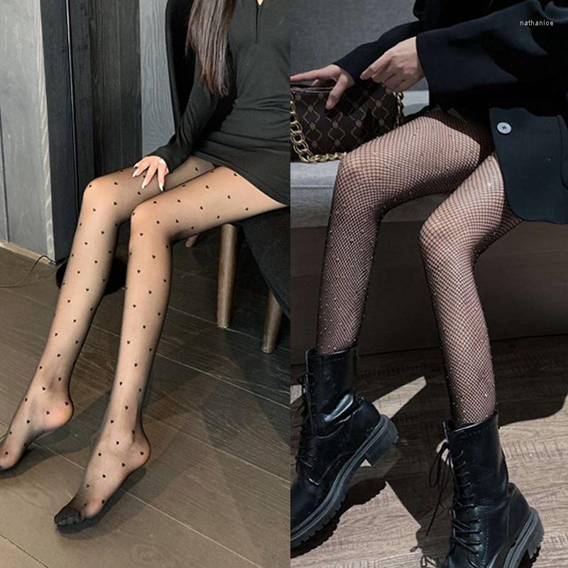 

Women Socks Spring Autumn Women's Sexy Pantyhose Fishnet Tights Mesh Hollow Stockings High Elastic Love Heart Black Leggings, Sk3480bk