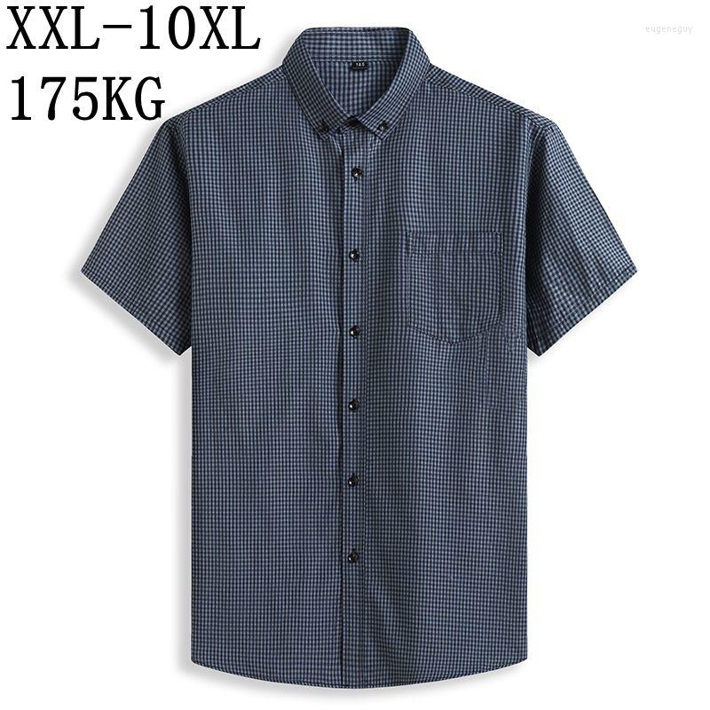

Men's Casual Shirts 10XL 8XL 7XL Summer Men Shirt Male Dress Men's Short Sleeve Business Plaid Brand Clothing Formal Social, Blue