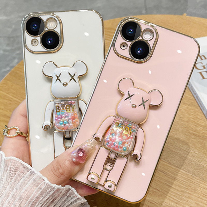 

Electroplated 6D case iPhone 14 13 12 pro max 11 xs x xr xsmax 7 8 plus 14 Stereoscopic rotating Bear Stand Silicone Soft Case, For real pictures please contact