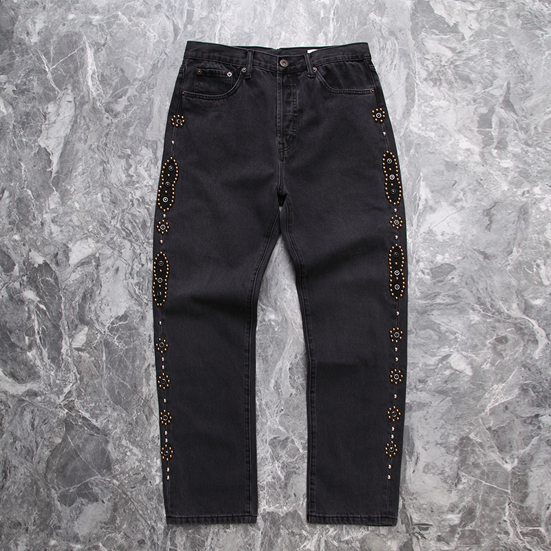 

Plus Size Pants Jeans Rivet Straight Washed Do Old Men Women 1 Quality Loose Jeans