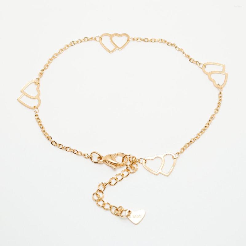 

Anklets 1 PC Heart Anklet 304 Stainless Steel Gold Color For Women Foot Jewelry Summer Gifts Sweet 22.3cm Long