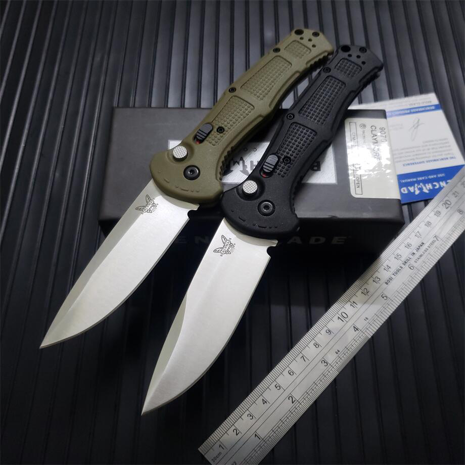 

Benchmade 9070/9070BK Claymore AUTO Folding Knife 3.6" CPM-D2 Cobalt Black Blade Grivory Handles Outdoor Camping Pocket Knives BM42 9070BK-1 8551 aUtomatic Tools