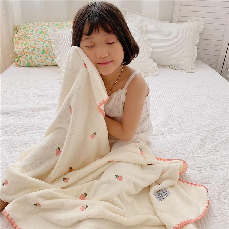 

Blankets 2pcs/set Coral Fleece Banded Embroidered Cherry Bear Kids Blanket Baby Washcloth Absorbent Bath Towel Receiving, Whte bear