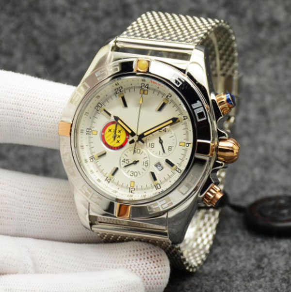 

NEW Luxury Quartz Watch Men's Chronograph Patrouille Air Stainless Steel Navitimer Two Tone White Dial 50TH ANNIVERSARY Wristwatches Christmas Gift Fret gratuit