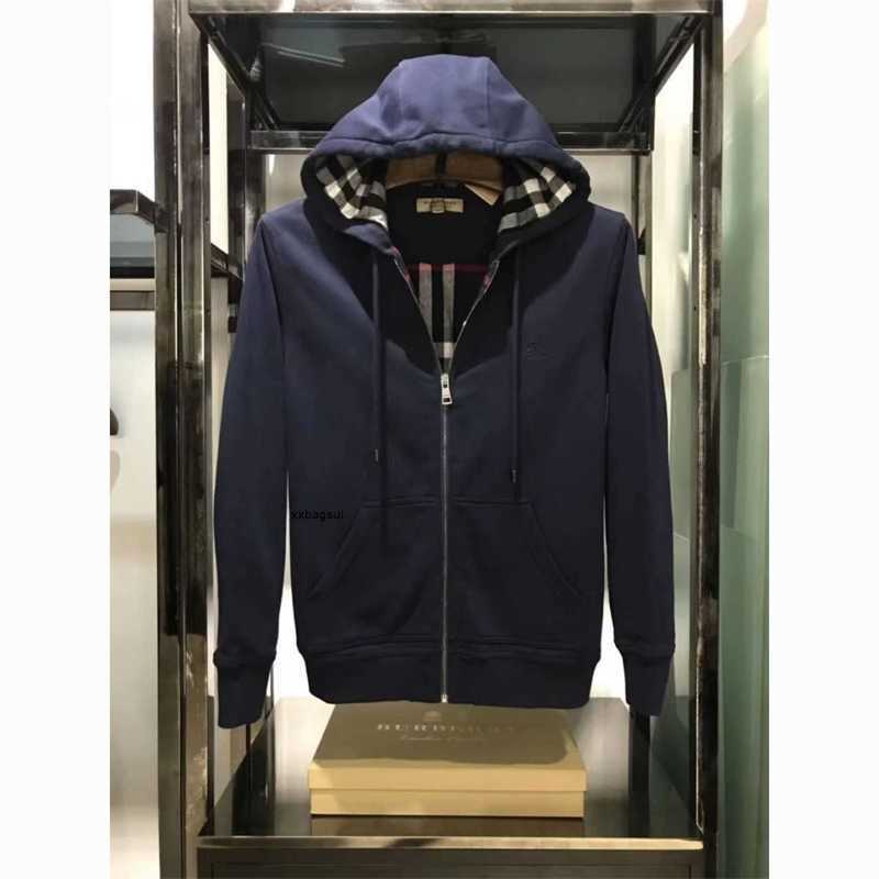 

designer burbrerys men's hooded Autumn and winter b family sweater cardigan zipper polo jackets costs luxurys, Black