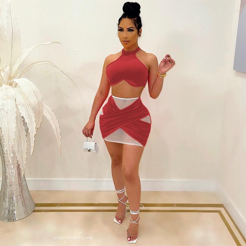 

Work Dresses Summer Clothing Two Piece Set Women Solid Fashion Splicing Sexy Crop Top Skirt Sets Nightclub Outfits Streetwear Wholesale, Black