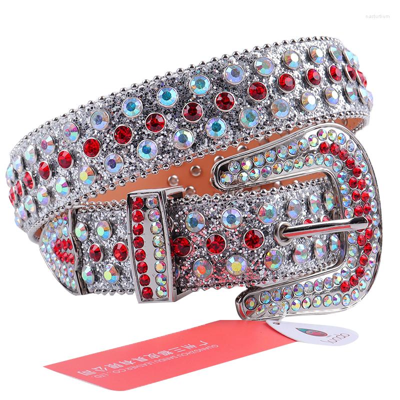 

Belts Designer Rhinestones Belt Western Cowboy Diamond For Women Man AB Red Chic Crystal Studded Strass Ceinture Femme