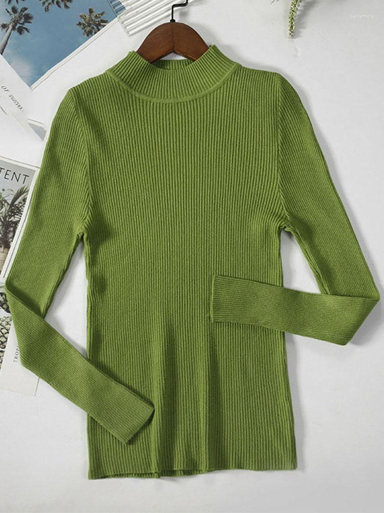 

Women's Sweaters Spring Knitting Sweater Pullovers Women Long Sleeve Tops Turtleneck Knitted Chic Clothes Female Candy Bottom Shirt, Green