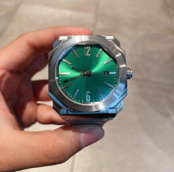 

Squar Octo Roma Collection Automatic Green Dial Watches 41.5MM Mechanical Glack Back Men Watch Stainless Steel Strap Mens Wristwatches