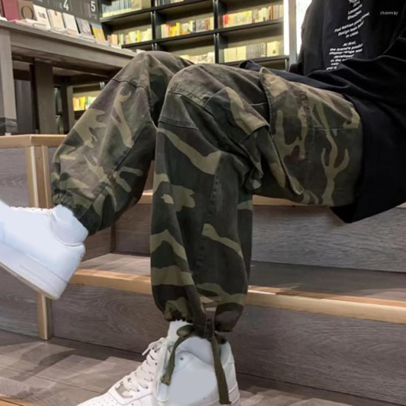 

Men's Pants Men Baggy  Multiple Pockets Elastic Waist Ankle Tied Streetwear Spring Autumn Hip Hop Loose Trouser