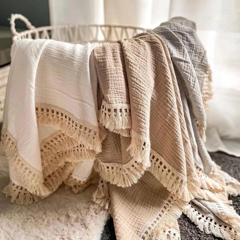 

Blankets Born Baby Tassel Receiving Blanket Muslin Cotton Infant Fringe Swaddle Babies Sleeping Quilt Bed Cover, Khaki