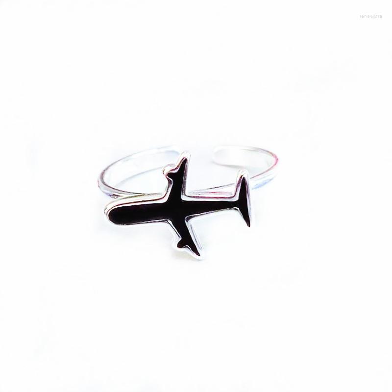 

Wedding Rings Trendy Personality Punk Black Airplane For Women Lady Resizable Size Party Jewelry Charm Gifts