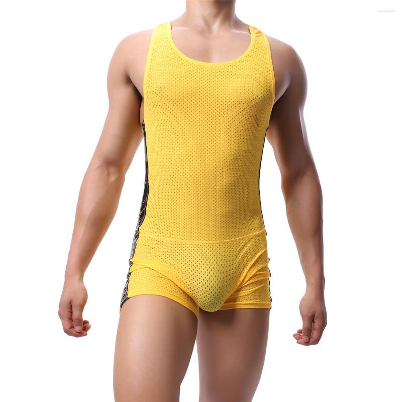 

Undershirts Mens Leotard Sexy Mesh Bodysuits One-piece Gay Wrestling Singlet Boxers Underwear Rompers Jumpsuit Overalls, Black