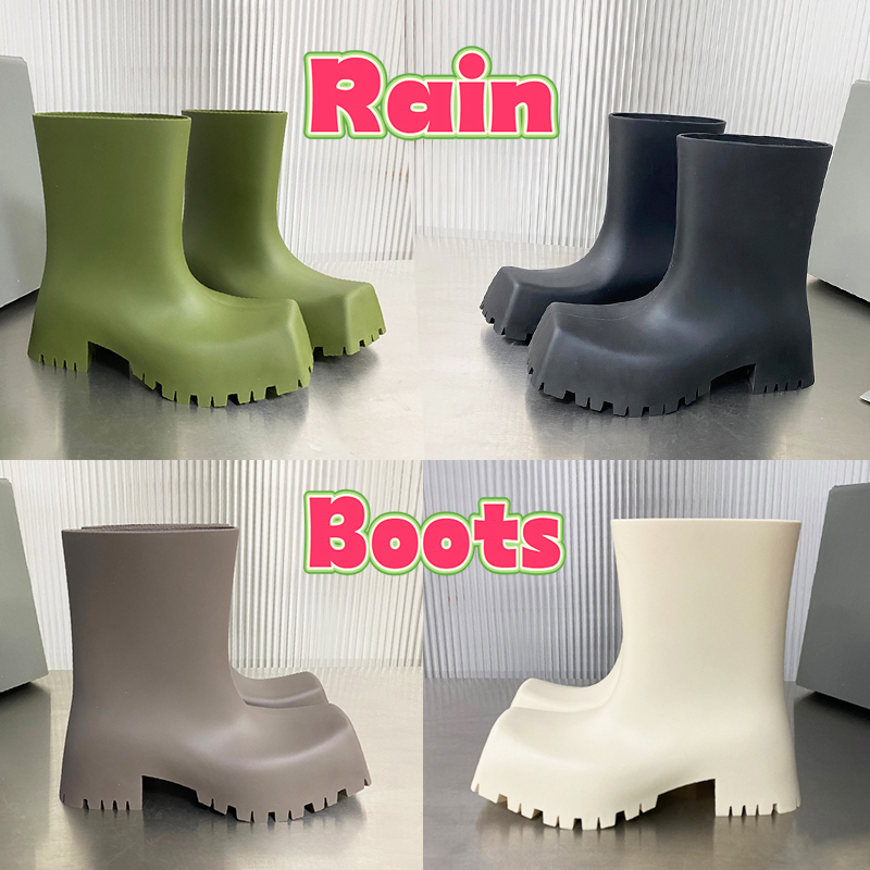 

Designer boots Blcg paris Trooper Rubber boot rain boot square toes beige black olive grey outsole Wear-resistant waterproof luxury shoes men women booties, 03 olive