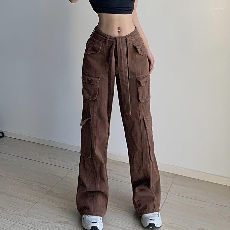 

Women' Pants Fashion Women Low Waist Harajuku Y2K Brown Baggy Cargo Oversized Wide Leg Joggers Pant 2022 Pocket Street Sweatpant Jeans, White