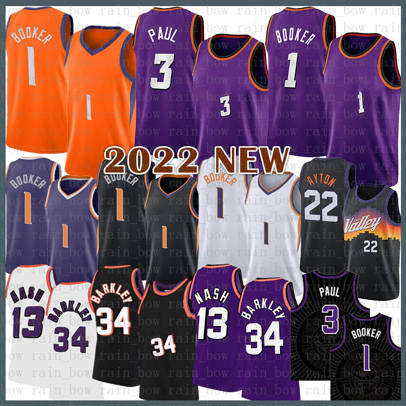 

Basketball Jersey Phoenixs Sun 13 34 Devin Booker Chris Paul DeAndre Ayton 2022 New Mens 1 3 22 Steve Nash Charles Barkley Champagne