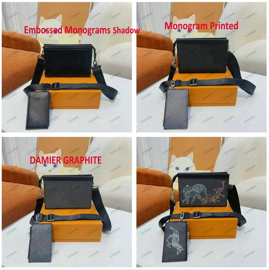 

Men's Luxury Desginer Bag Gaston Wearable Wallet With Zipped Card Holder 2pc Crossbody For Men Monograms Shadow DAMIER GRAPHITE pochette voyage, #01