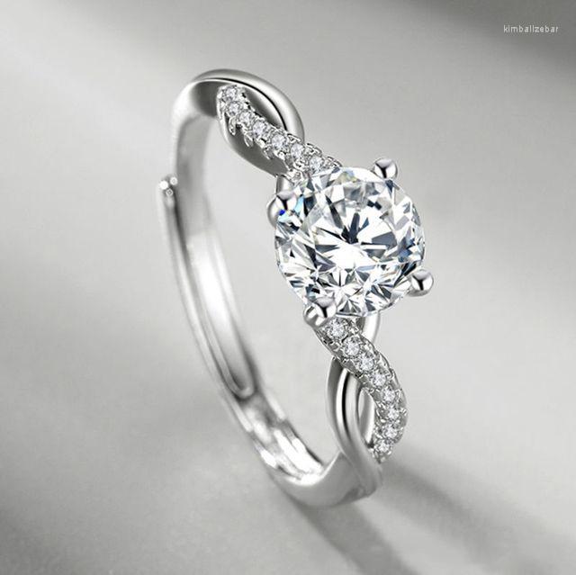 

Wedding Rings Silver Color Platinum Plated Angel Eye Moissanite Ring Twisted Arm Group Zircon Unique Female Hand Jewelry