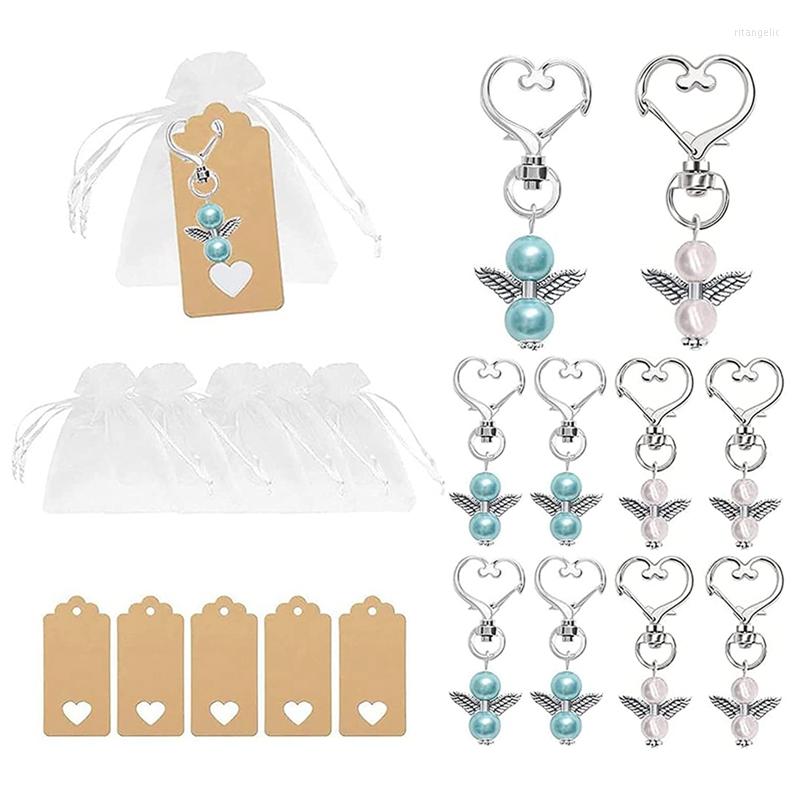 

Keychains Guardian Angel Pendant Guest Gift With Bag Kraft Paper For Wedding Christening Party