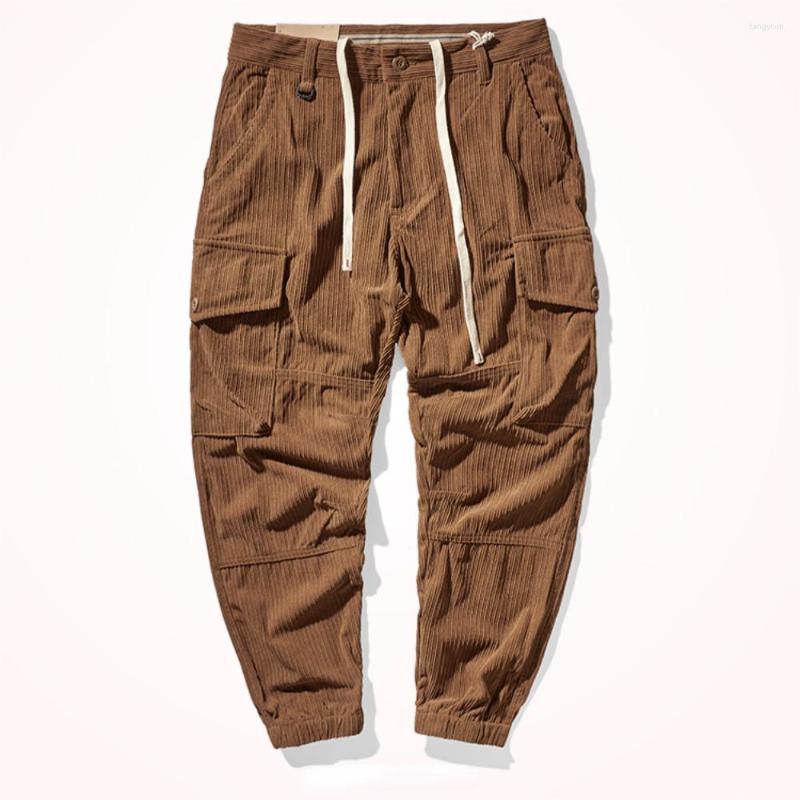 

Men's Pants Thick American Retro Corduroy Overalls Casual In Autumn And Winter Multi-pocket Loose Leg Men, Black