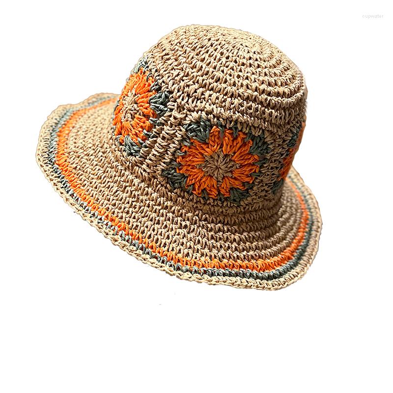 

Berets Women Summer Floral Straw Crochet Handmade BOHO Sunflower Beach Bucket Hat Sun Cap O Neill Nadie, Green