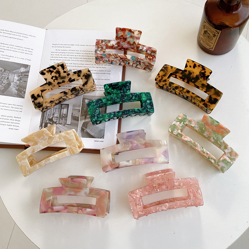 

Women Fashion Hair Accessories Korean Geometric Acetate Hair Claws Big Size Square Leopard Grain Barrettes, Mixed color