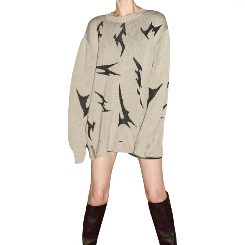 

Women's Sweaters Women's Spring Autumn Casual Long Sleeve O Neck Pattern Print Loose Knitwear Ladies Pullovers, Khaki