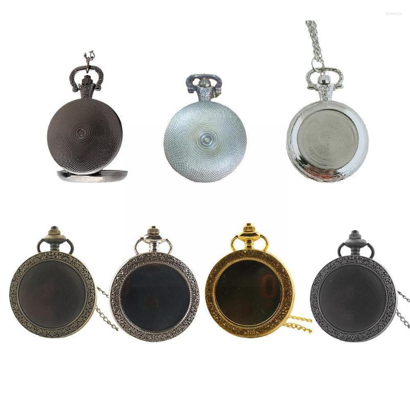 

Pocket Watches Vintage Clamshell Watch Quartz With Necklace Carving Pendant Chain Clock Retro Gift For Men Women, M bronze