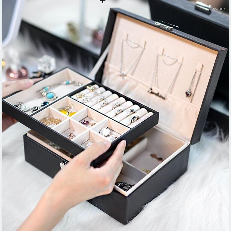 

Jewelry Pouches VoltaBox 2022 Double Layer Large Capacity Pu Box Portable Leather Storage Necklace Ring