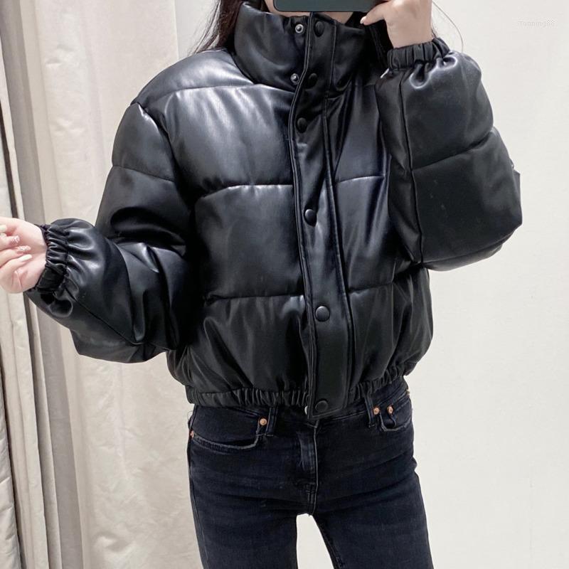 

Women's Leather 2022 Faux Pu Cotton Clothes Warm Women Autumn Jacket Short Black Chaqueta Mujer Cuero Spring Giacca Di Pelle Donna Stand