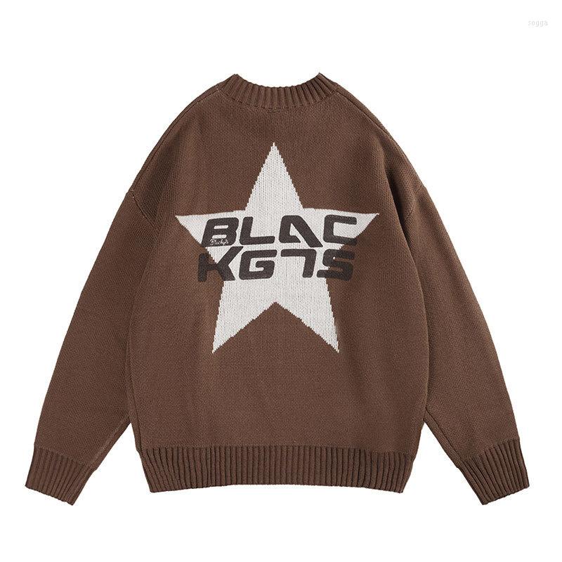 

Men's Sweaters Harajuku Retro Stars Tassel Solid Color Autumn And Winter Pullover Men Y2K High Street Streetwear Loose Knitted Clothes, Black