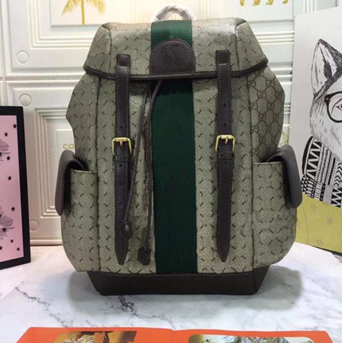 

Backpack Handbag Travelling Bags Large Capacity Package Canvas Classic Letters Red Green Weaving Interior Pocket Real Leather Patchwork Color